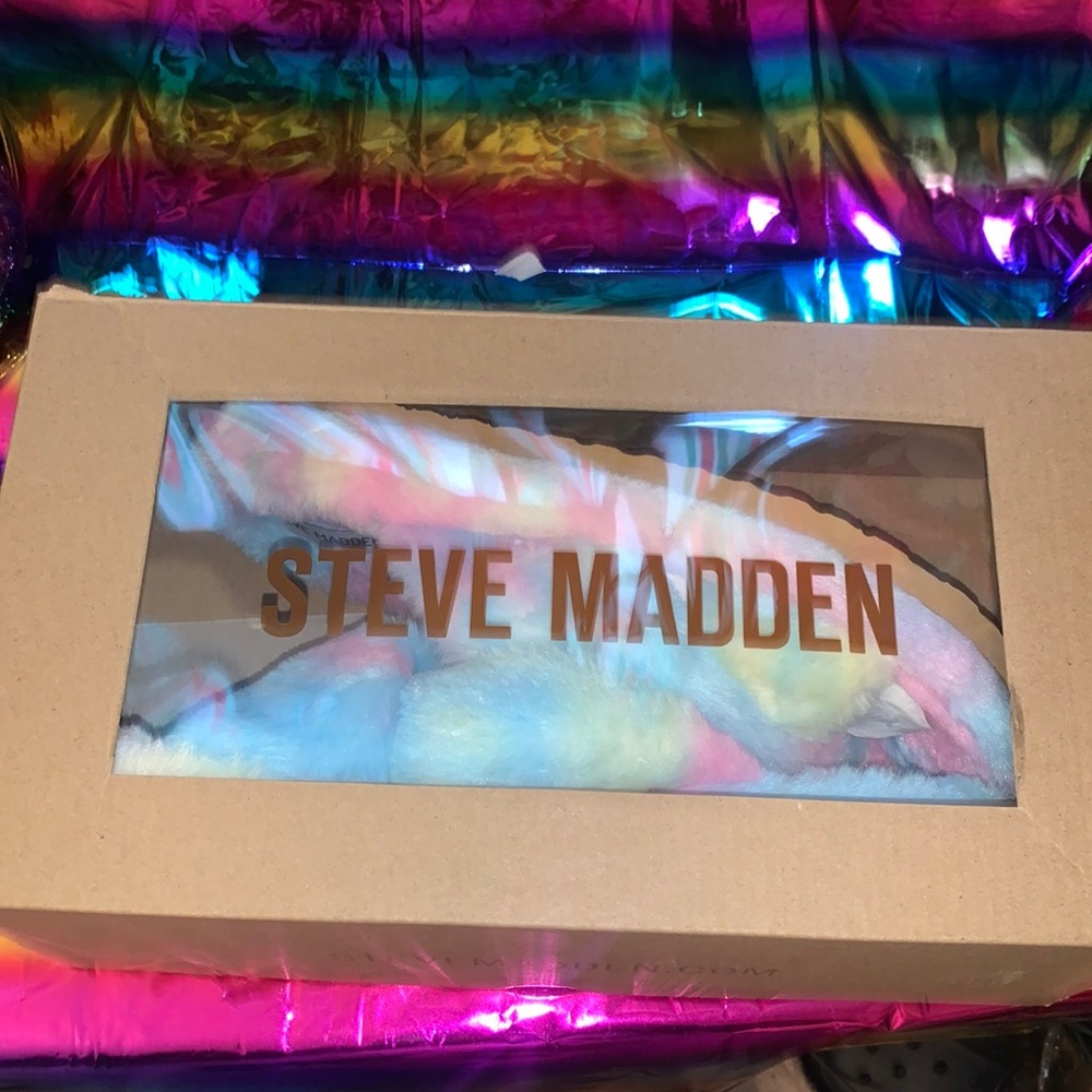 Fuzzy Multi colored Steve Madden sanders